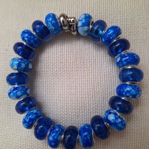Blue Glass Bead Stretch Bracelet - Women